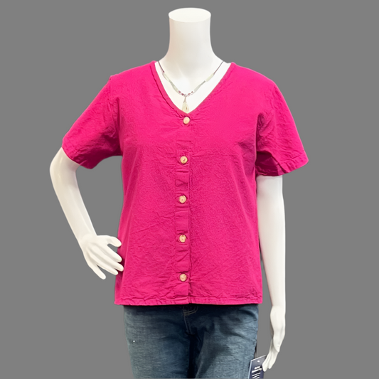 Maya Jones Clothing V-Neck Button Up in Cotton for Effortless Style. Shop women's clothing and wearable art at Victoria Susan in Camden, SC.