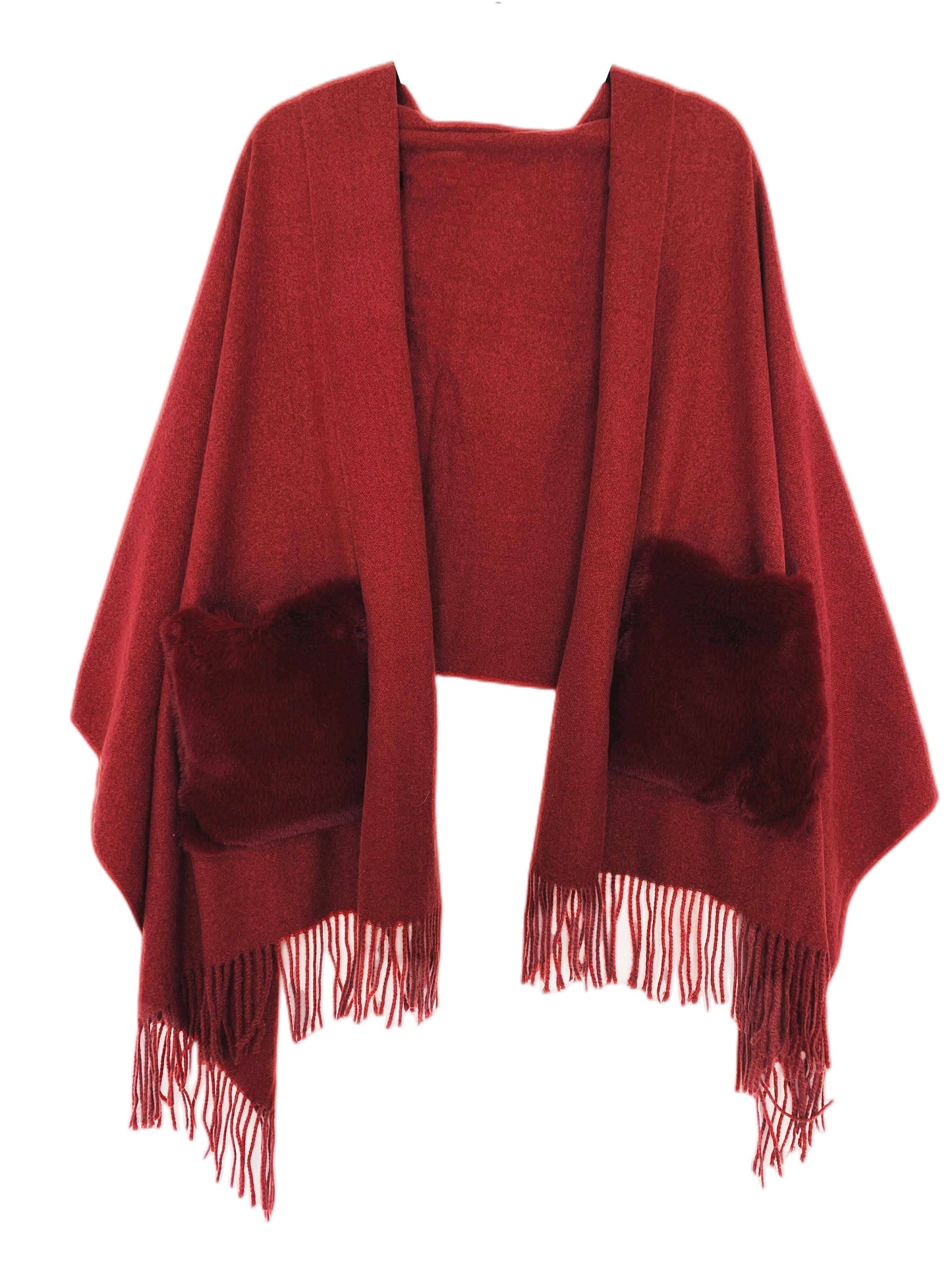 Cashmere Blend Scarf/Shawl with Fur Pockets