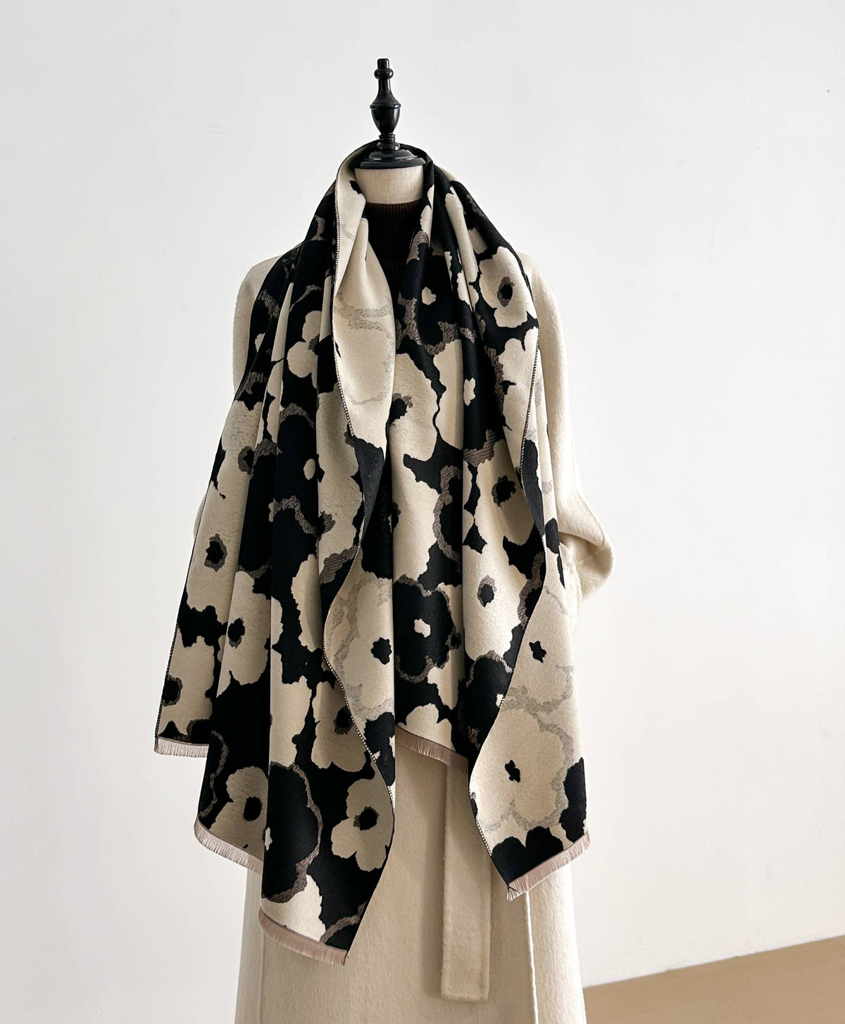 Drawn Rose Reversible Wrap in Black & White by Winding River