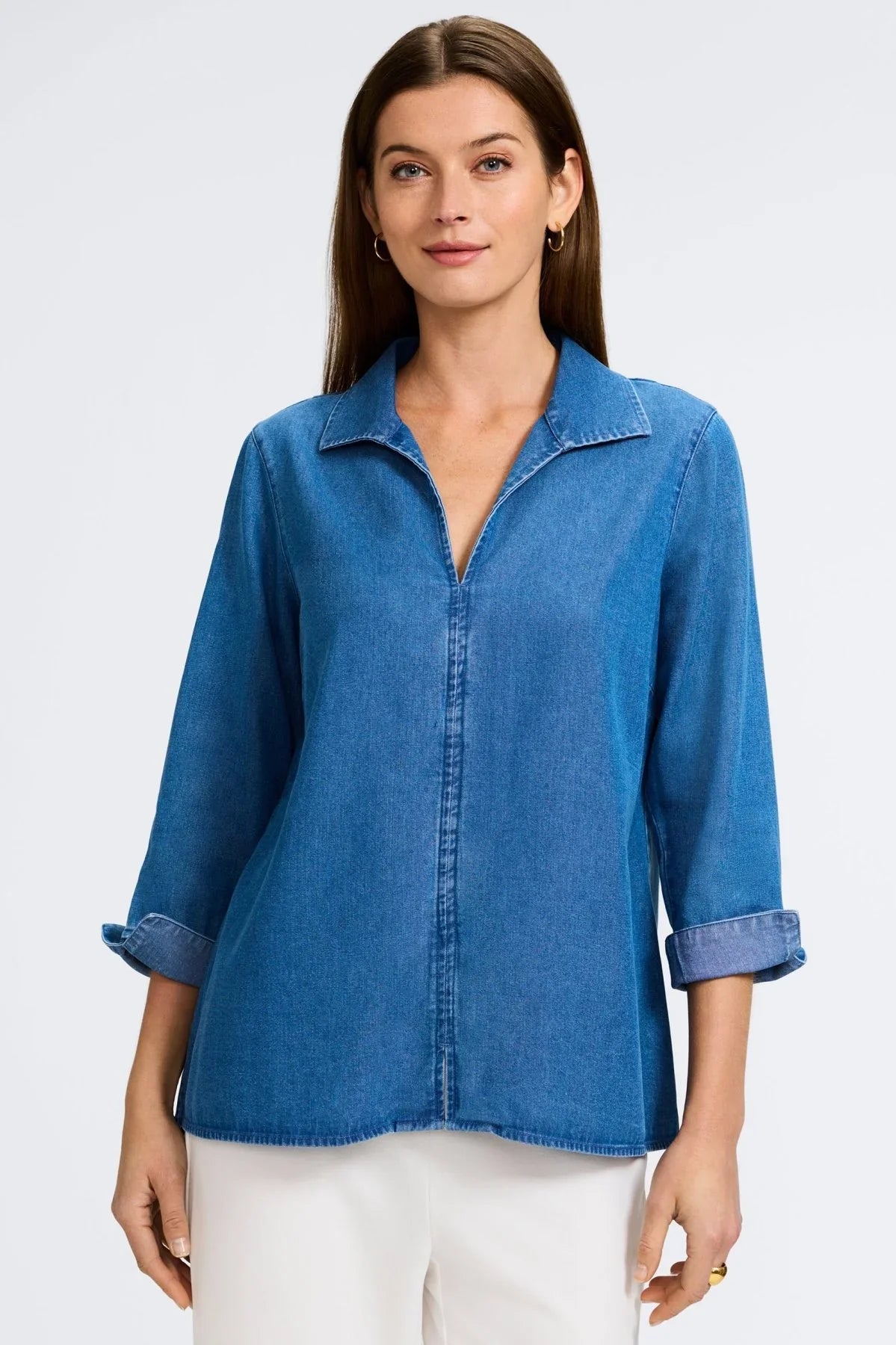 Agnes Tencel® Denim 3/4 Sleeve Shirt by Foxcroft