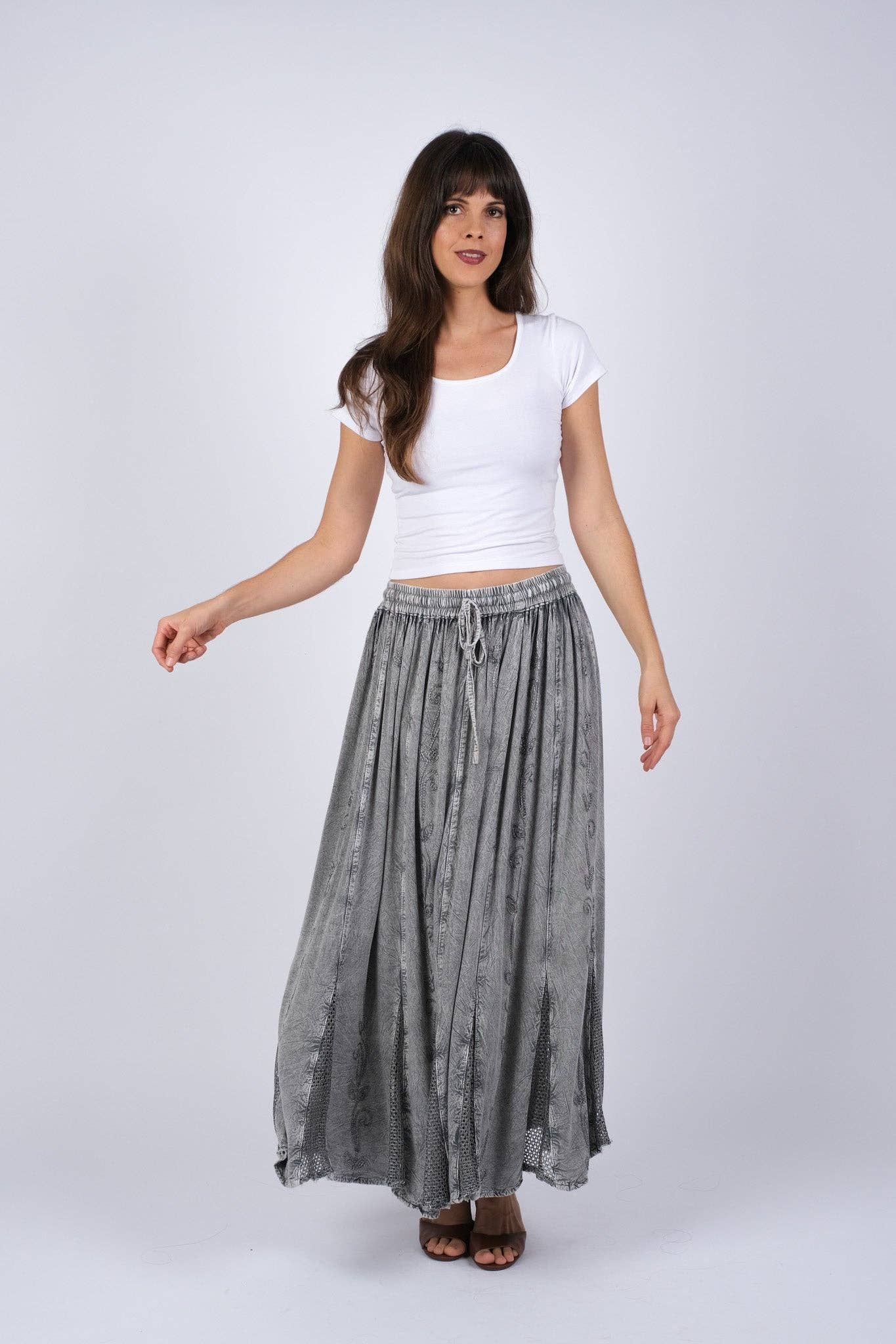 Gray Embroidered Maxi Skirt by Sacred Threads