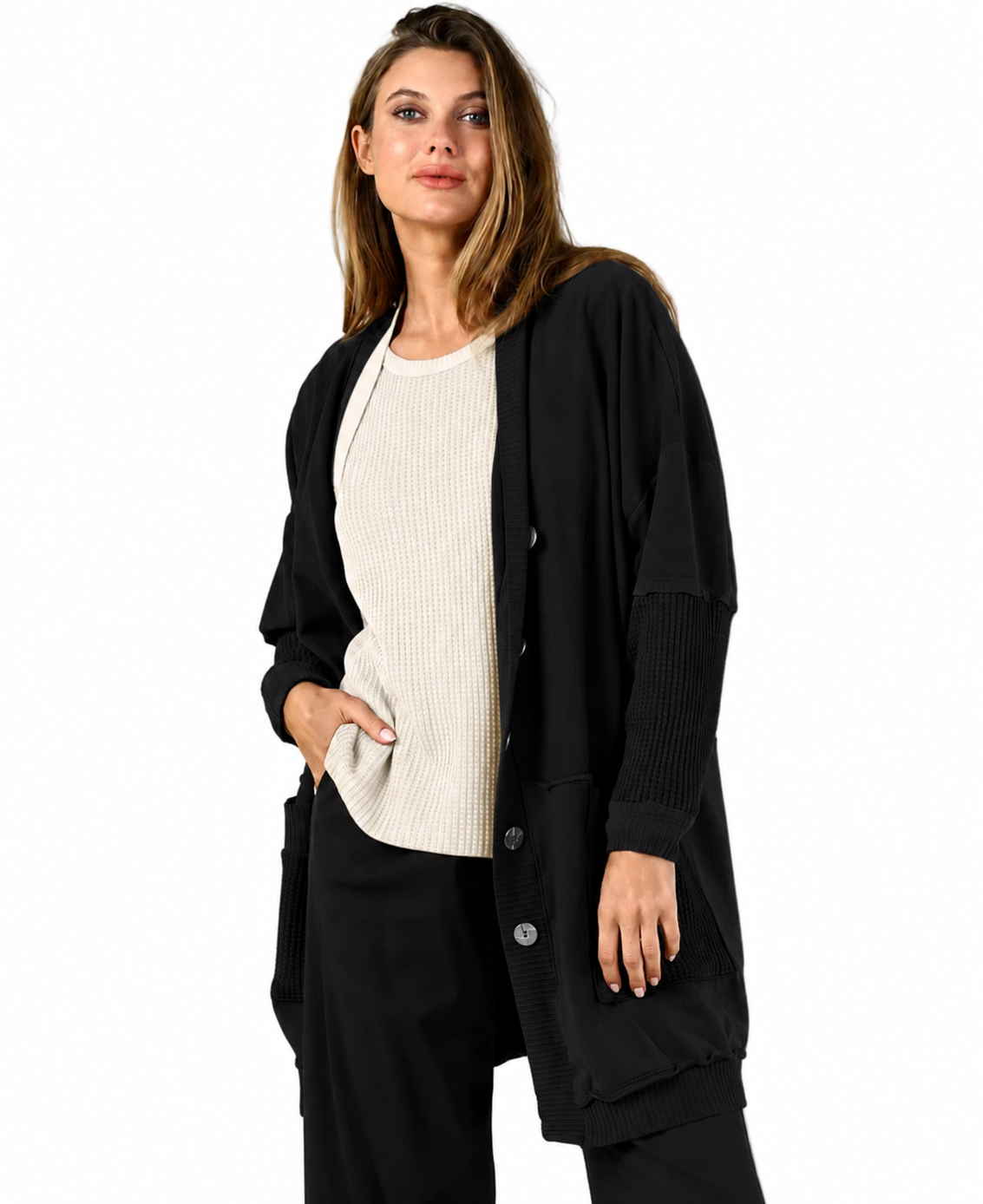 Cardigan in Fleece and Waffle by Fenini