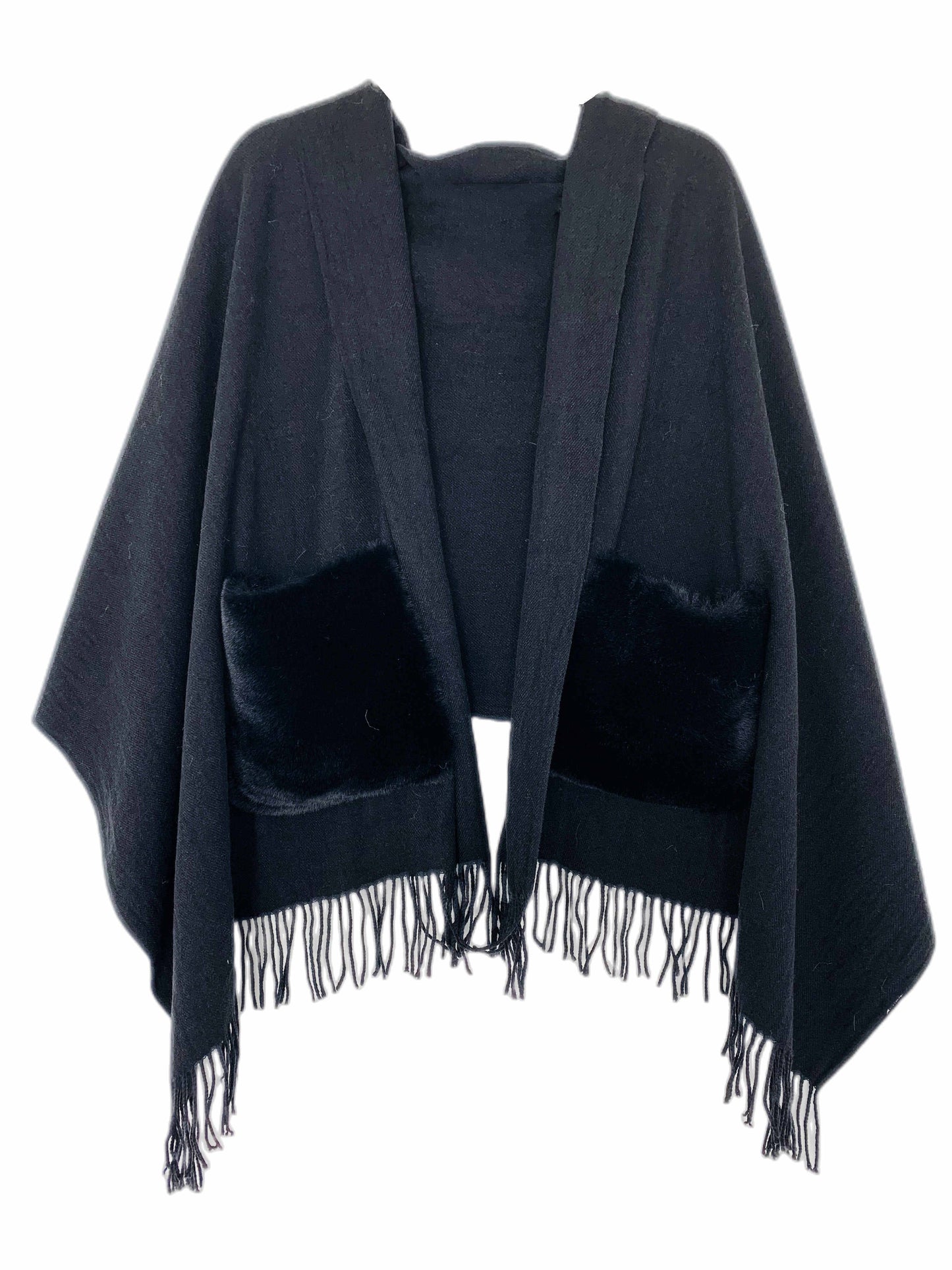 Cashmere Blend Scarf/Shawl with Fur Pockets