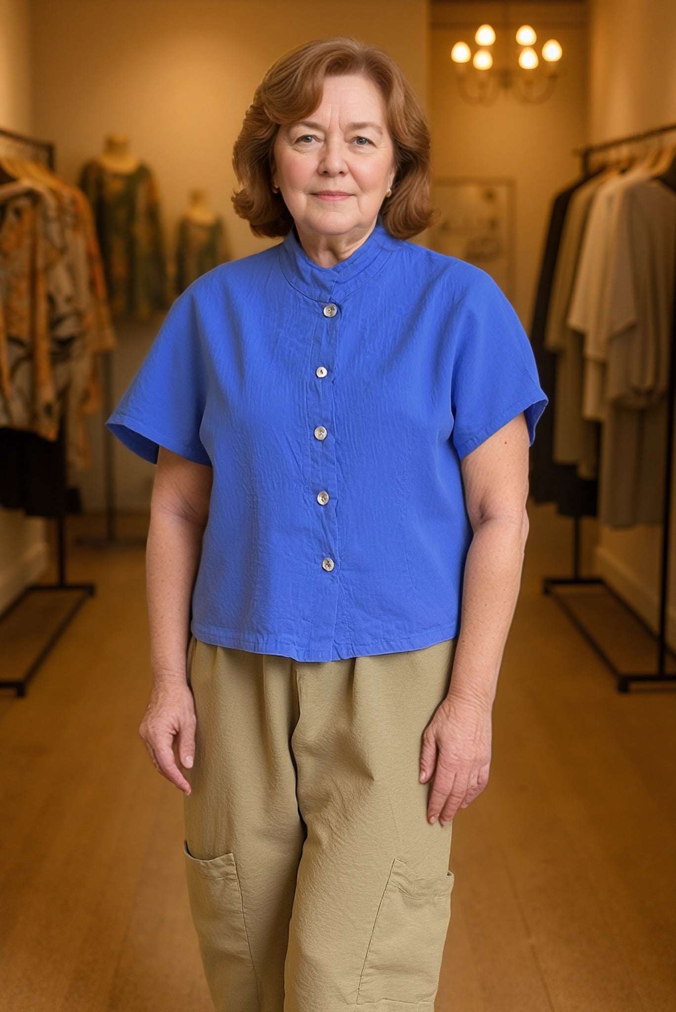 Short Sleeve Collar Shirt in Linen by Bryn Walker. Shop Linen Clothing and wearable art at Victoria Susan in Camden SC