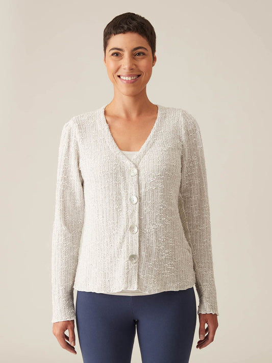 Puff Sleeve Textured Knit Cardigan by Cut-Loose