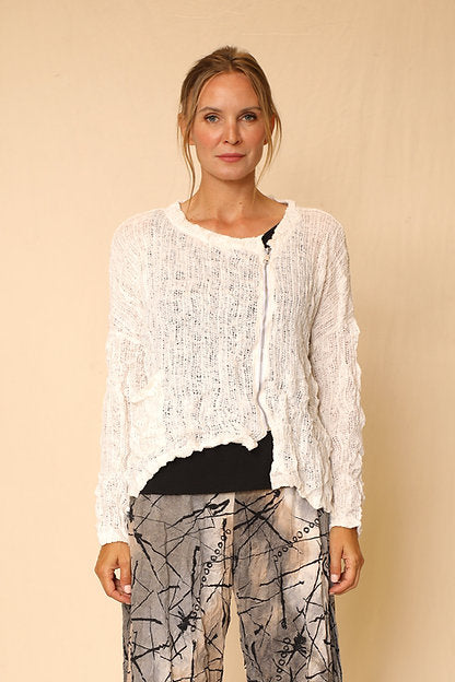 Breezy Knit Sydney Jacket in White by Chalet et Ceci. Victoria Susan Wearable Art