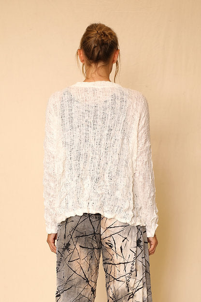 Breezy Knit Sydney Jacket in White by Chalet et Ceci. Victoria Susan Wearable Art