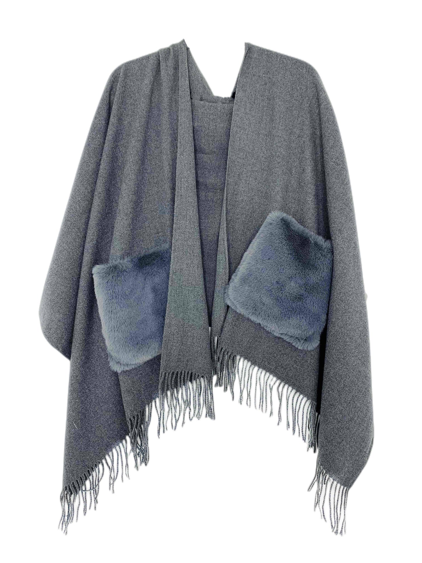 Cashmere Blend Scarf/Shawl with Fur Pockets
