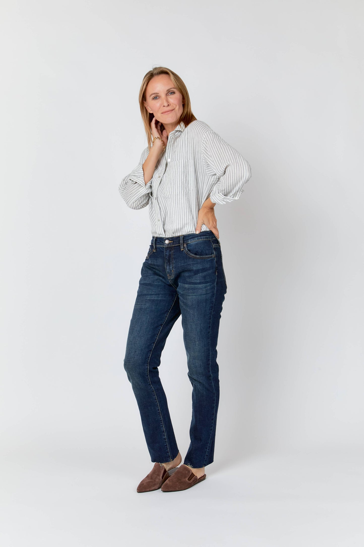 Crosby High Rise Relaxed Taper Denim Jeans by Oliver Logan