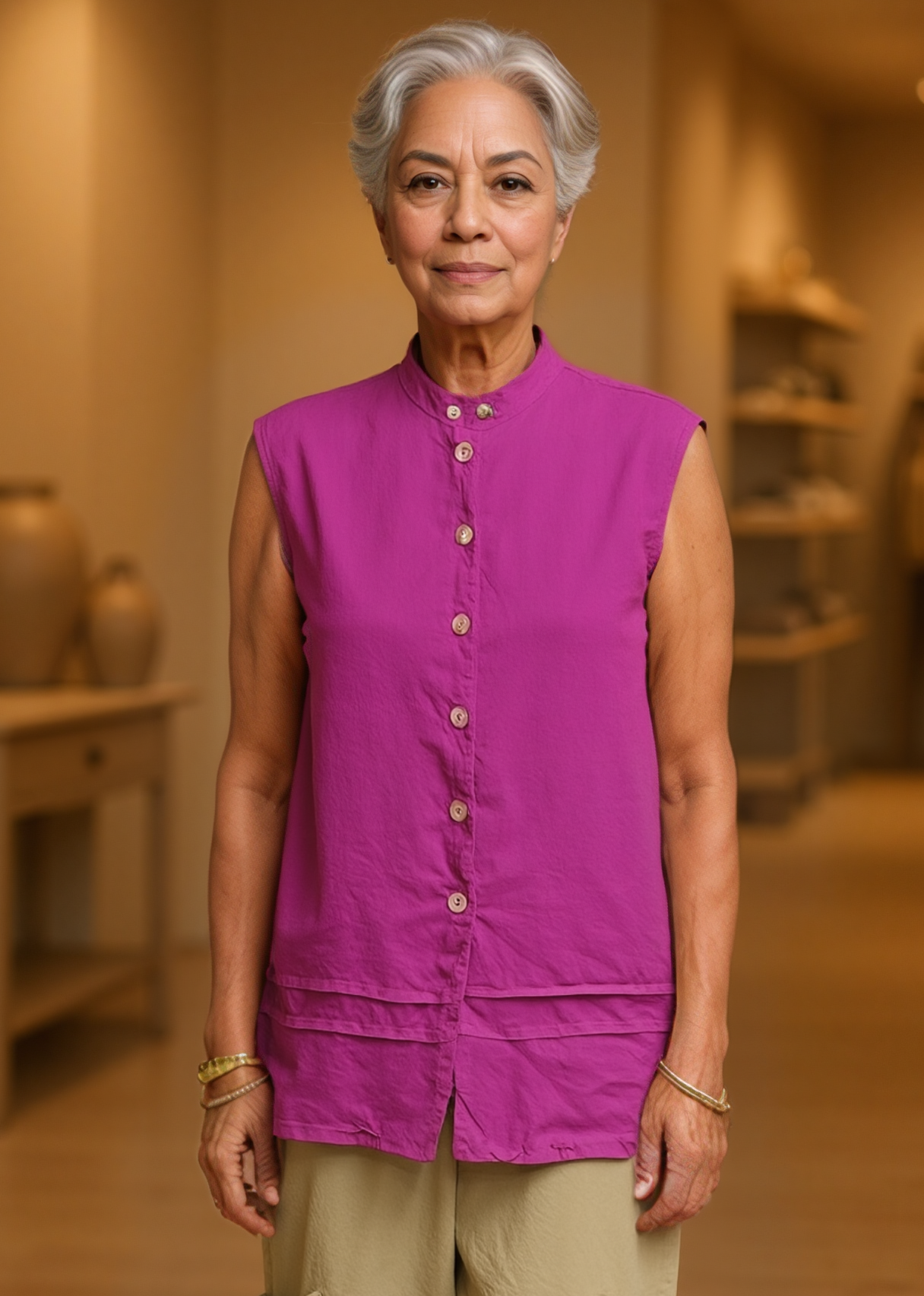 Sleeveless Pintuck Tunic In Light Linen by Bryn Walker.
Shop women's clothing and wearable art at Victoria Susan in Camden, SC.