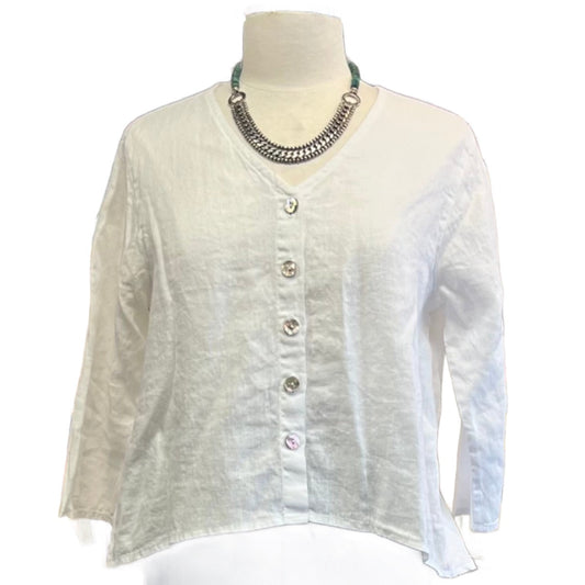 Color Me Cotton Linen Jacket in White At Victoria Susan Wearable Art in Camden SC.  Clothing store for Women .