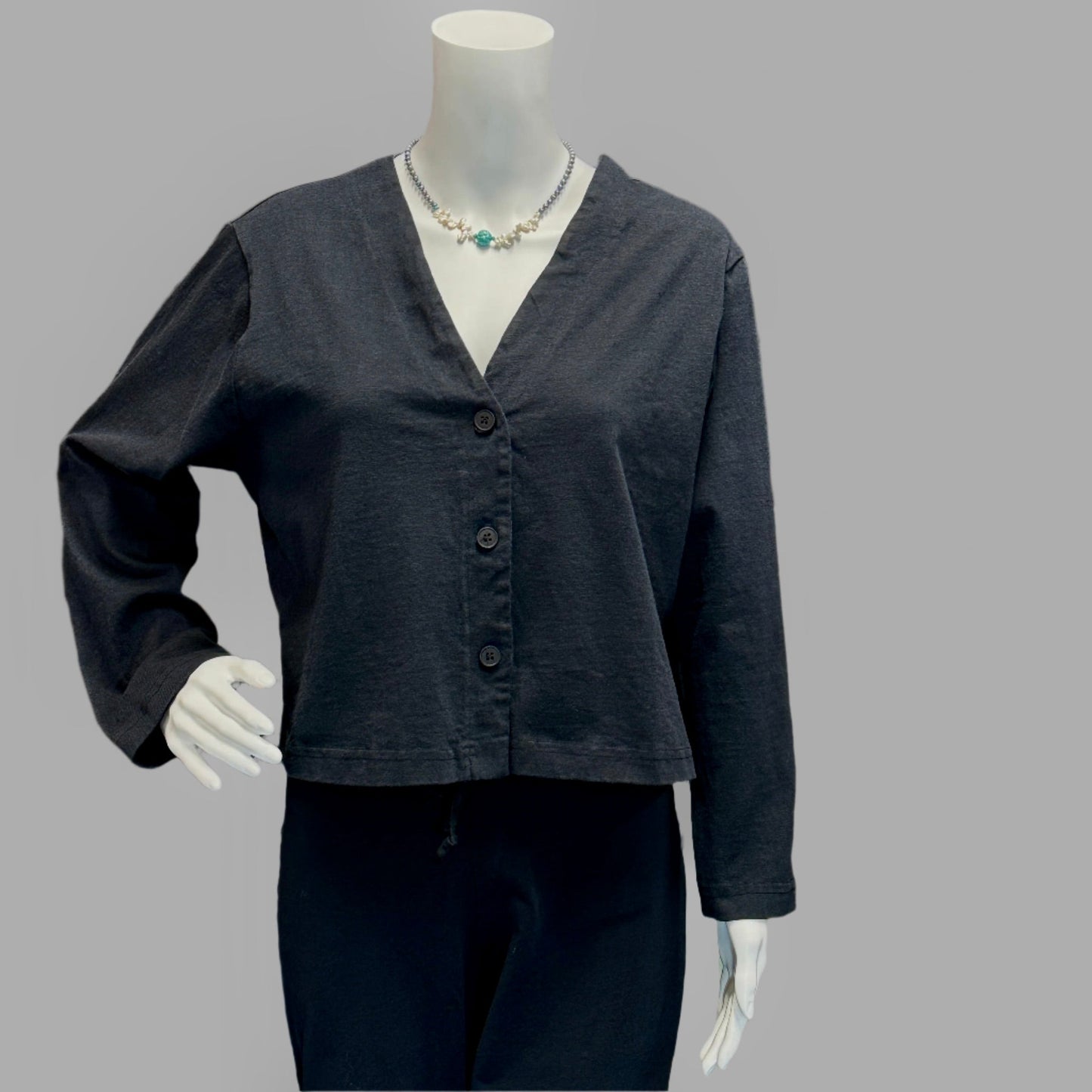 Crop V-Neck Cardigan in Cotton Jersey by Pacificotton