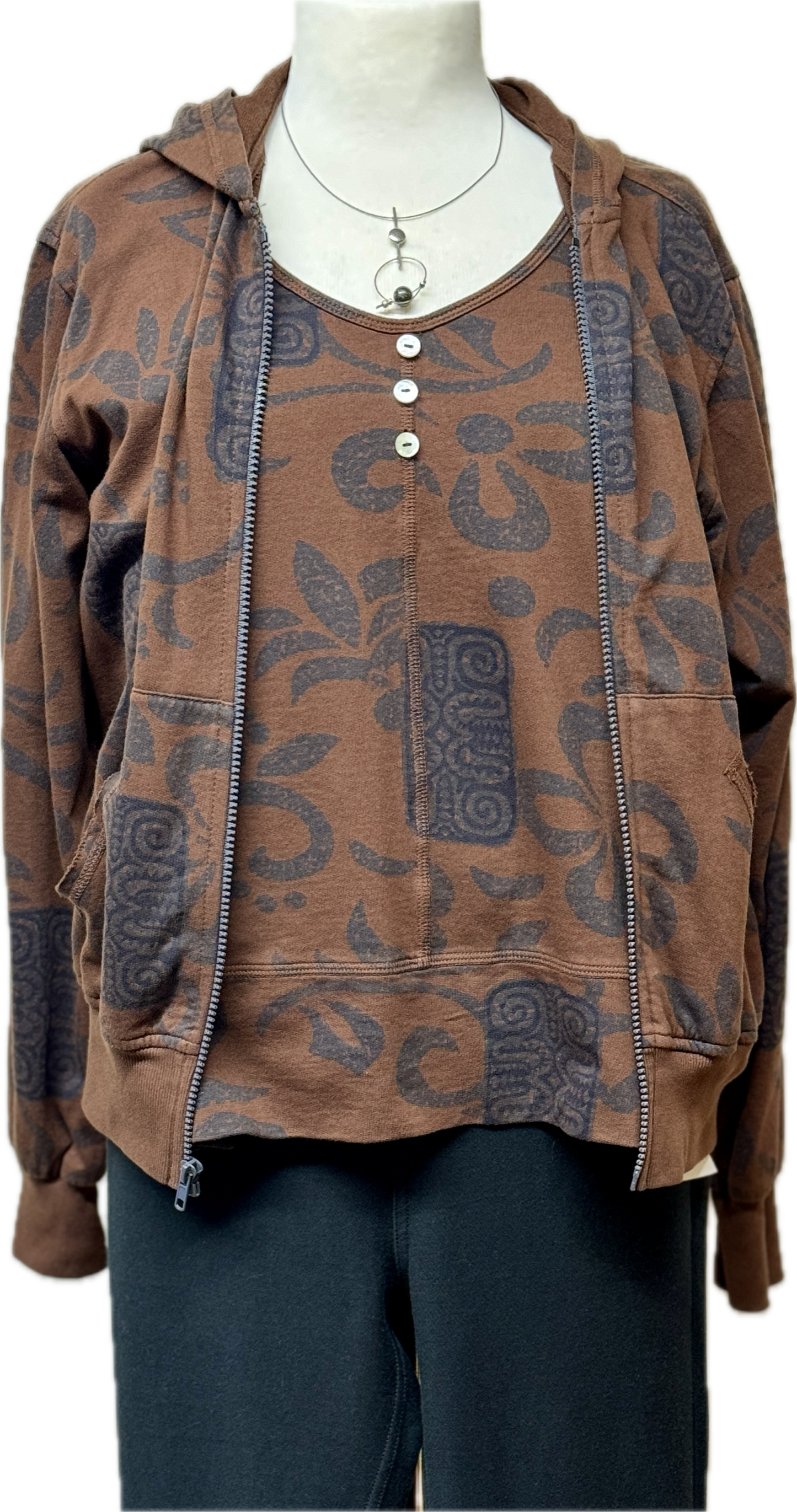 Zip Front Hoodie Jacket in Coffee by Color Me Cotton