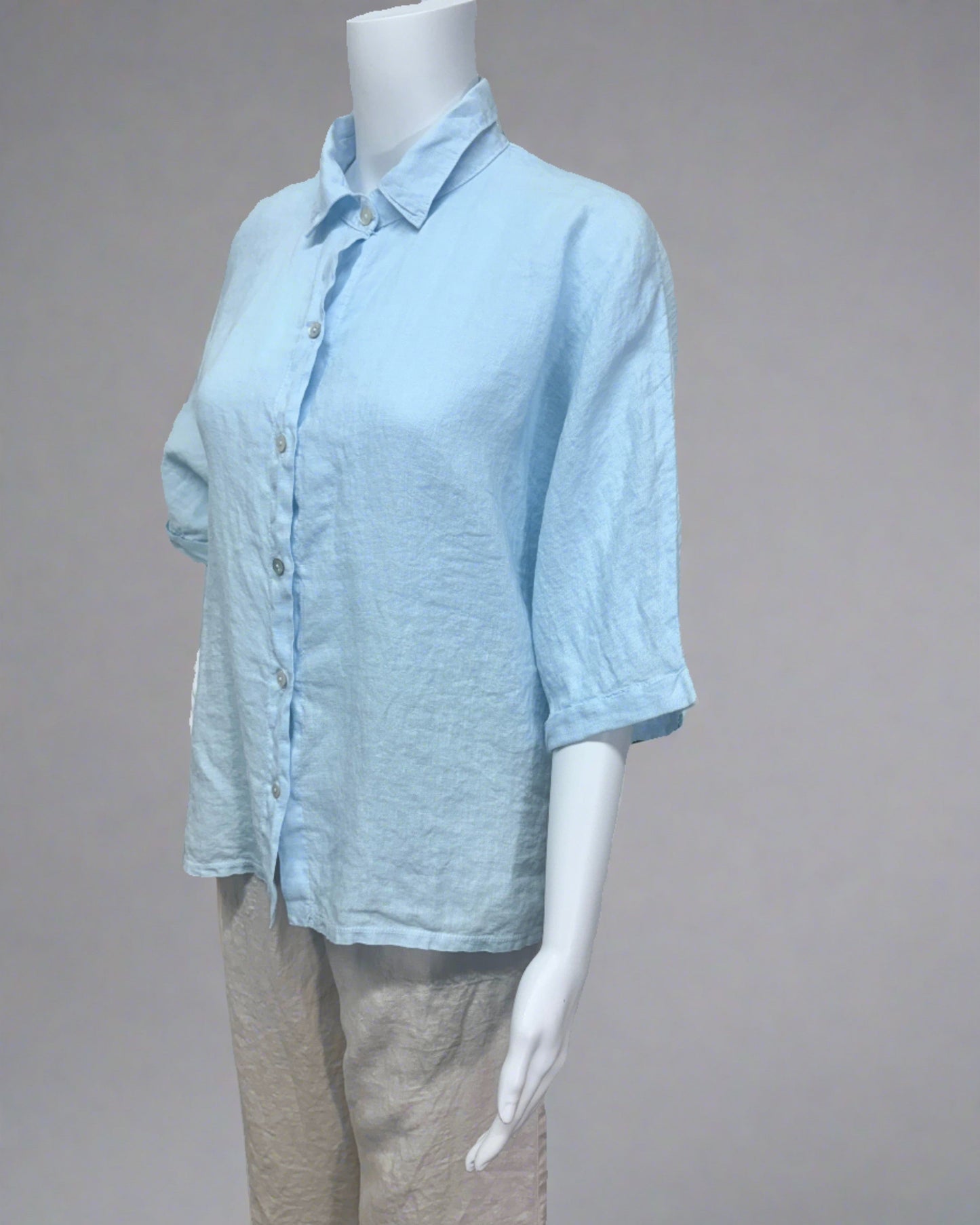 Cut Loose Dolman Sleeve Button Up at Victoria Susan Wearable Art. Women's Clothing Boutique in Camden SC. Linen and Jersey