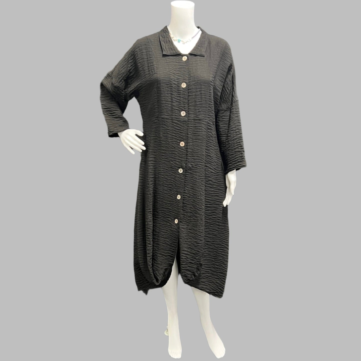 Eleven Stitch Design Crinkle Duster at Victoria Susan Wearable Art. Ladies Clothing Store in downtown Camden SC