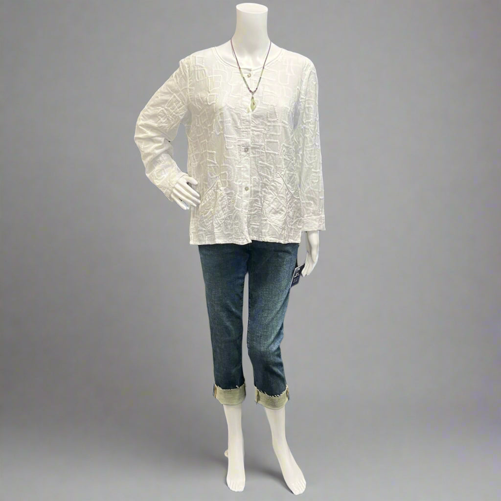 Mineral Wash 3/4 Sleeve Pullover Top by Focus Fashion