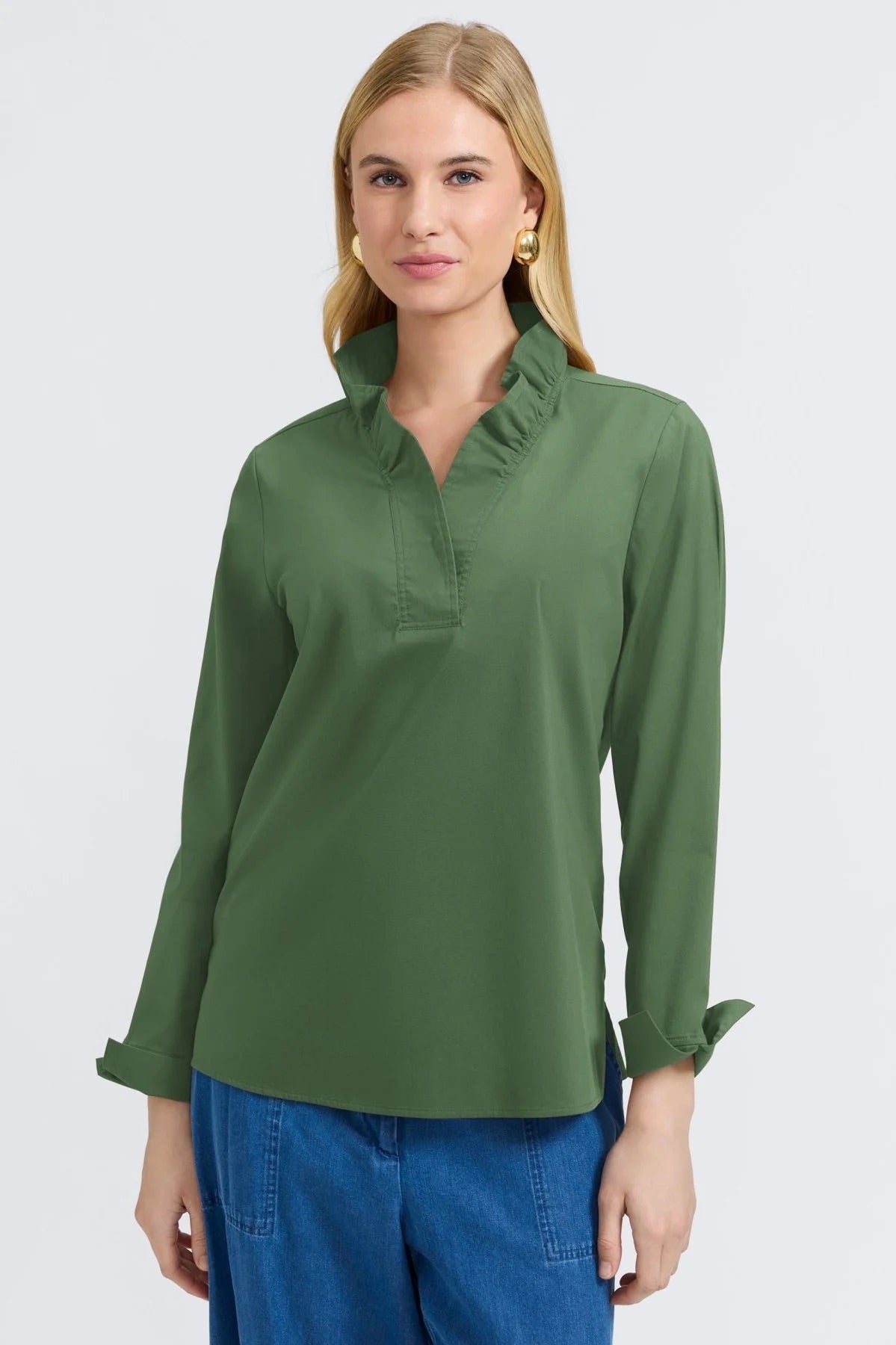 Tammy No Iron Stretch Long Sleeve Popover Shirt by Foxcroft