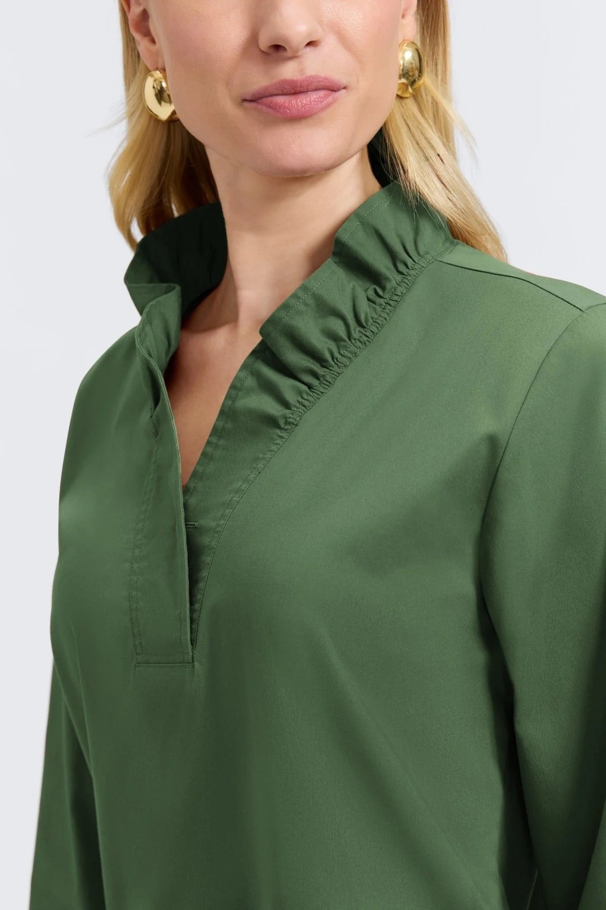 Tammy No Iron Stretch Long Sleeve Popover Shirt by Foxcroft