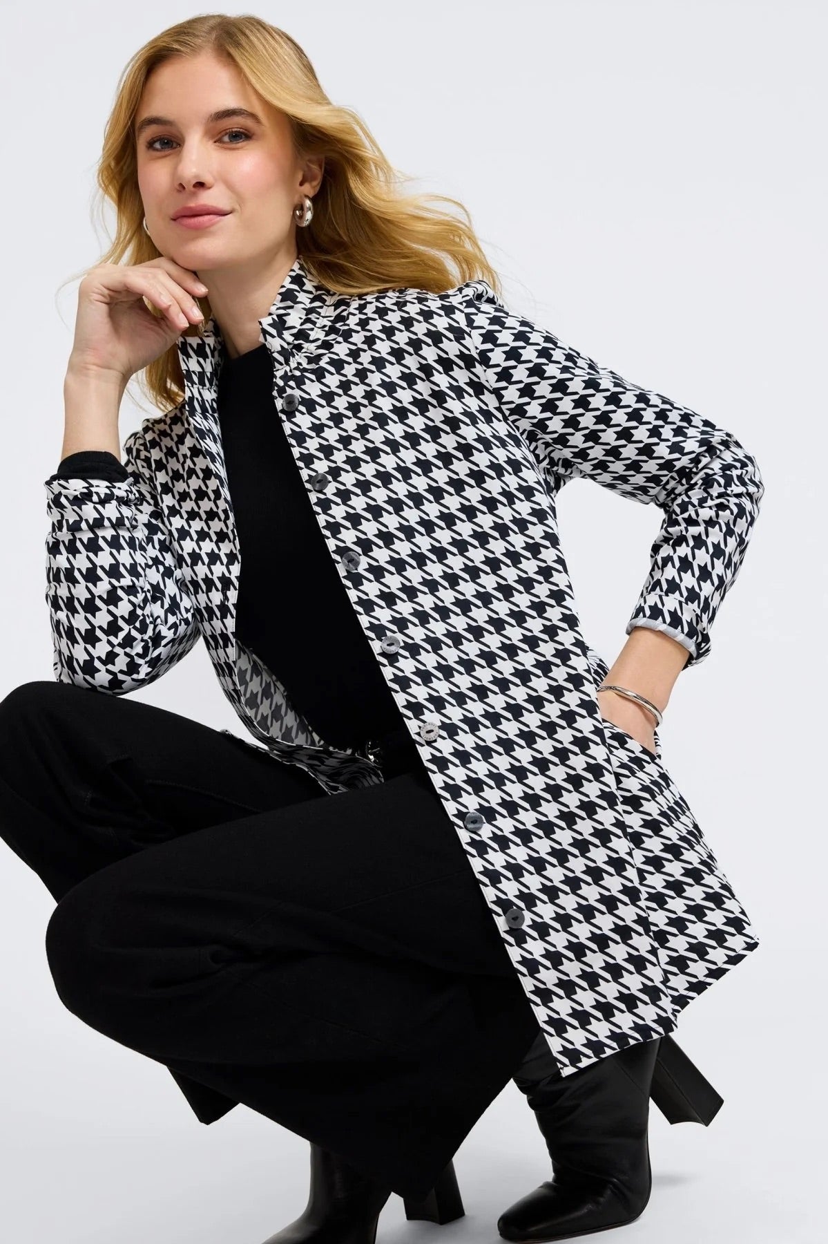 Carolina Classic Houndstooth Long Sleeve Shirt Jacket by Foxcroft