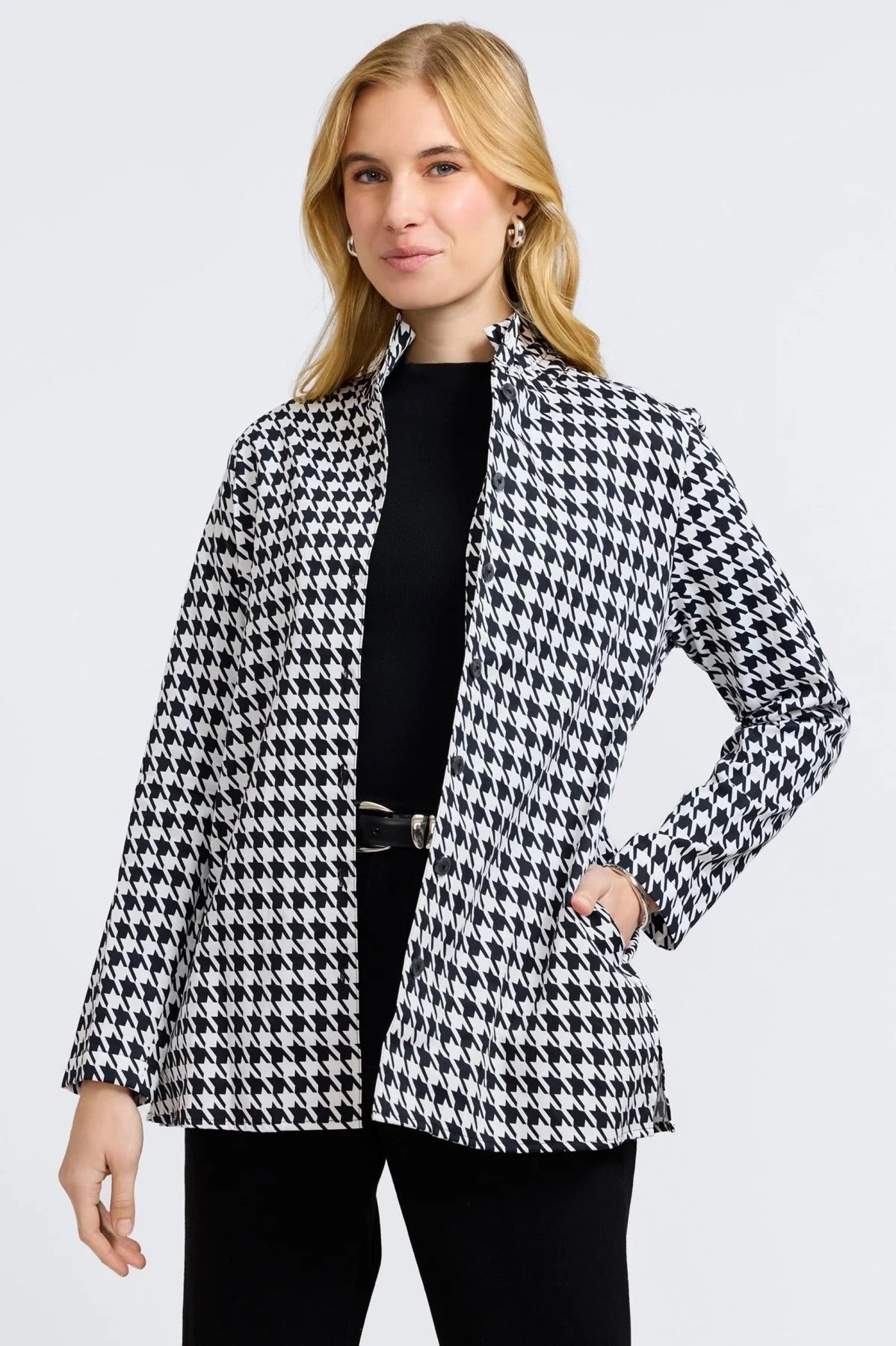 Carolina Classic Houndstooth Long Sleeve Shirt Jacket by Foxcroft