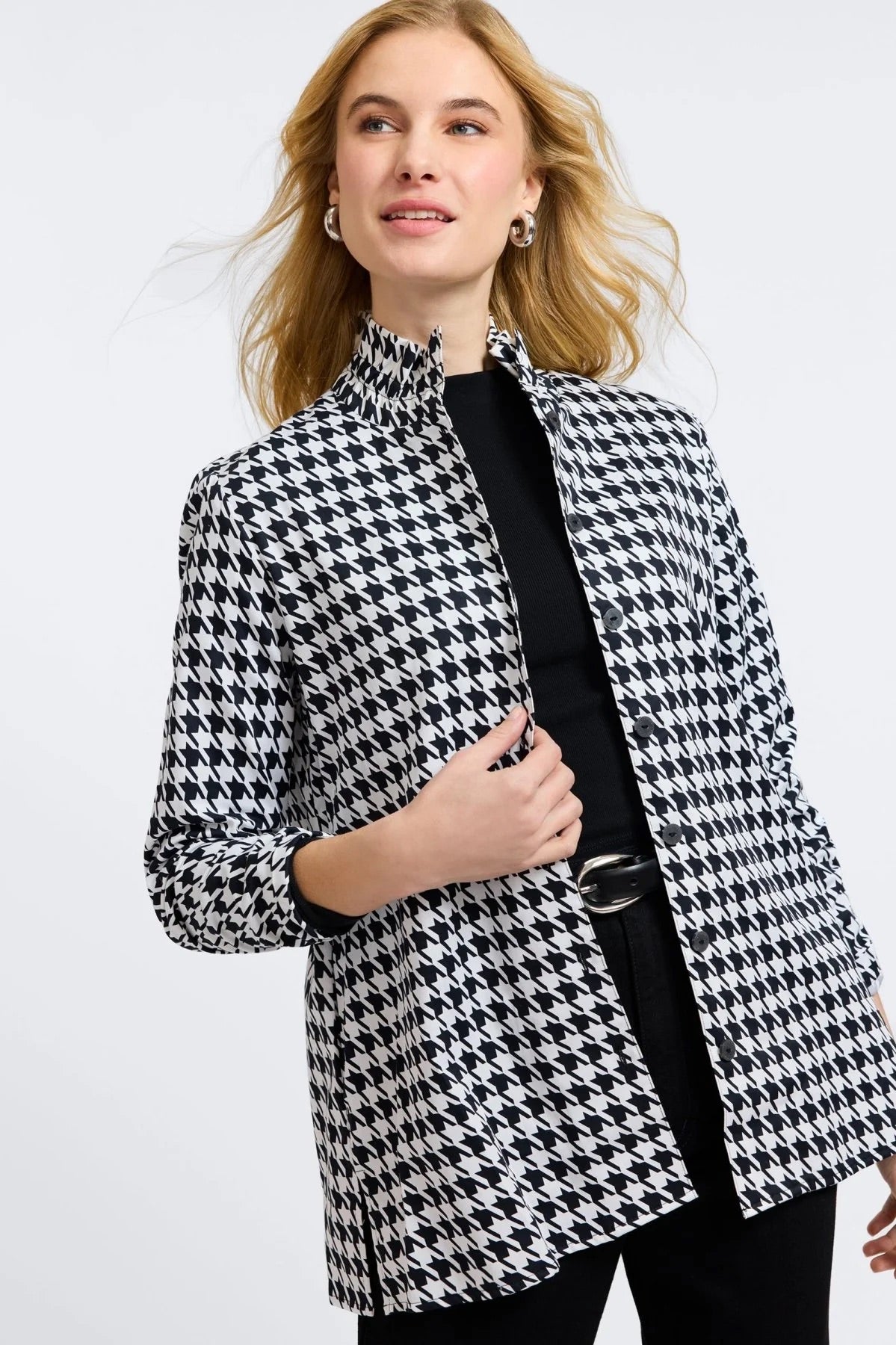 Carolina Classic Houndstooth Long Sleeve Shirt Jacket by Foxcroft