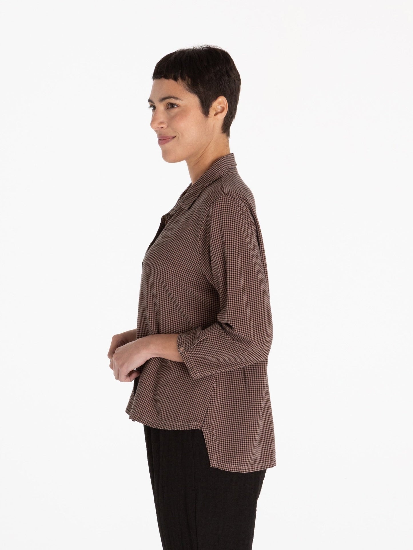 Hi-Low Crop Check Top in Tencel by Cut-Loose- CLOSEOUT