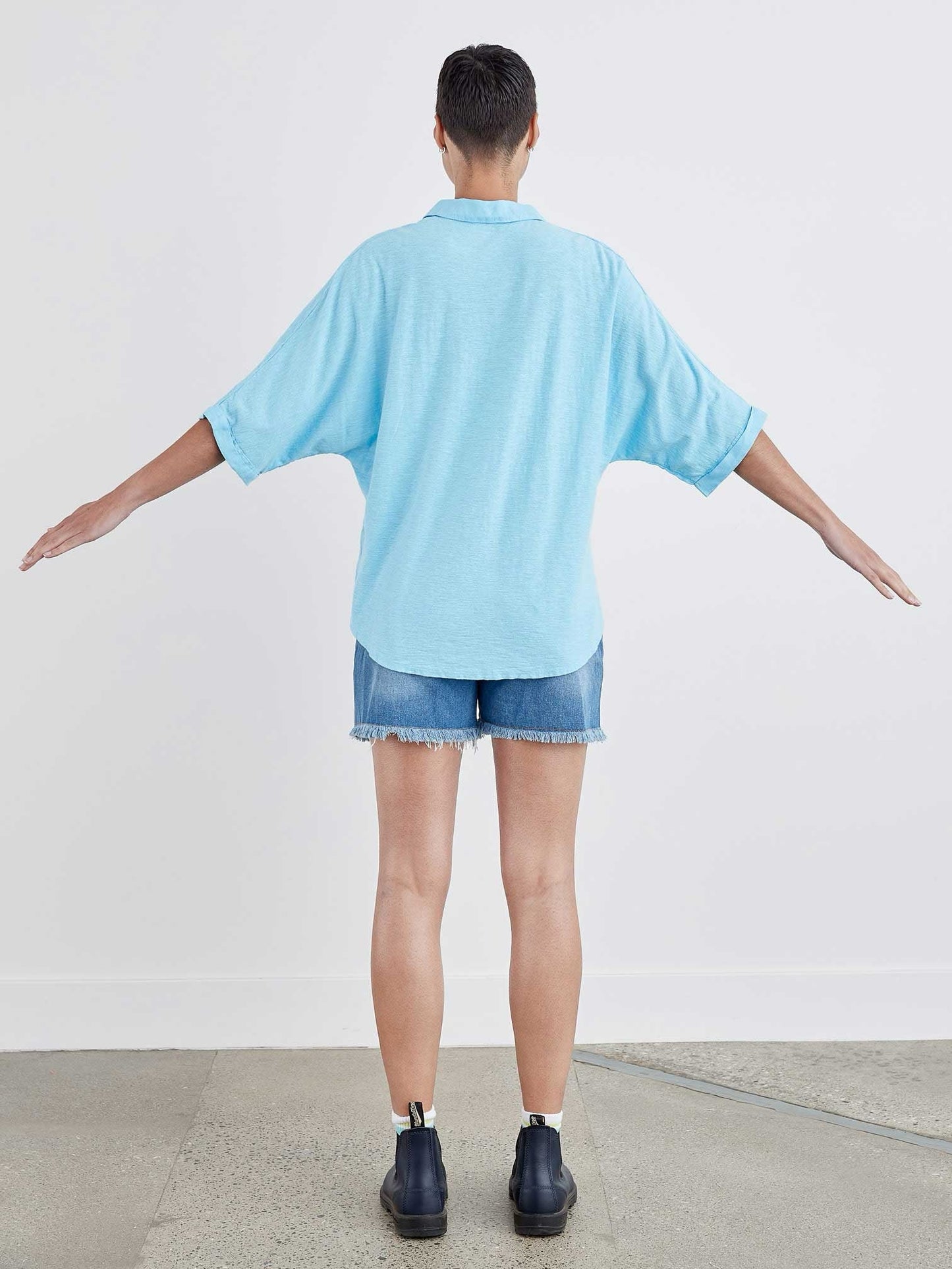 Cut Loose Dolman Sleeve Button Up at Victoria Susan Wearable Art. Women's Clothing Boutique in Camden SC. Linen and Jersey