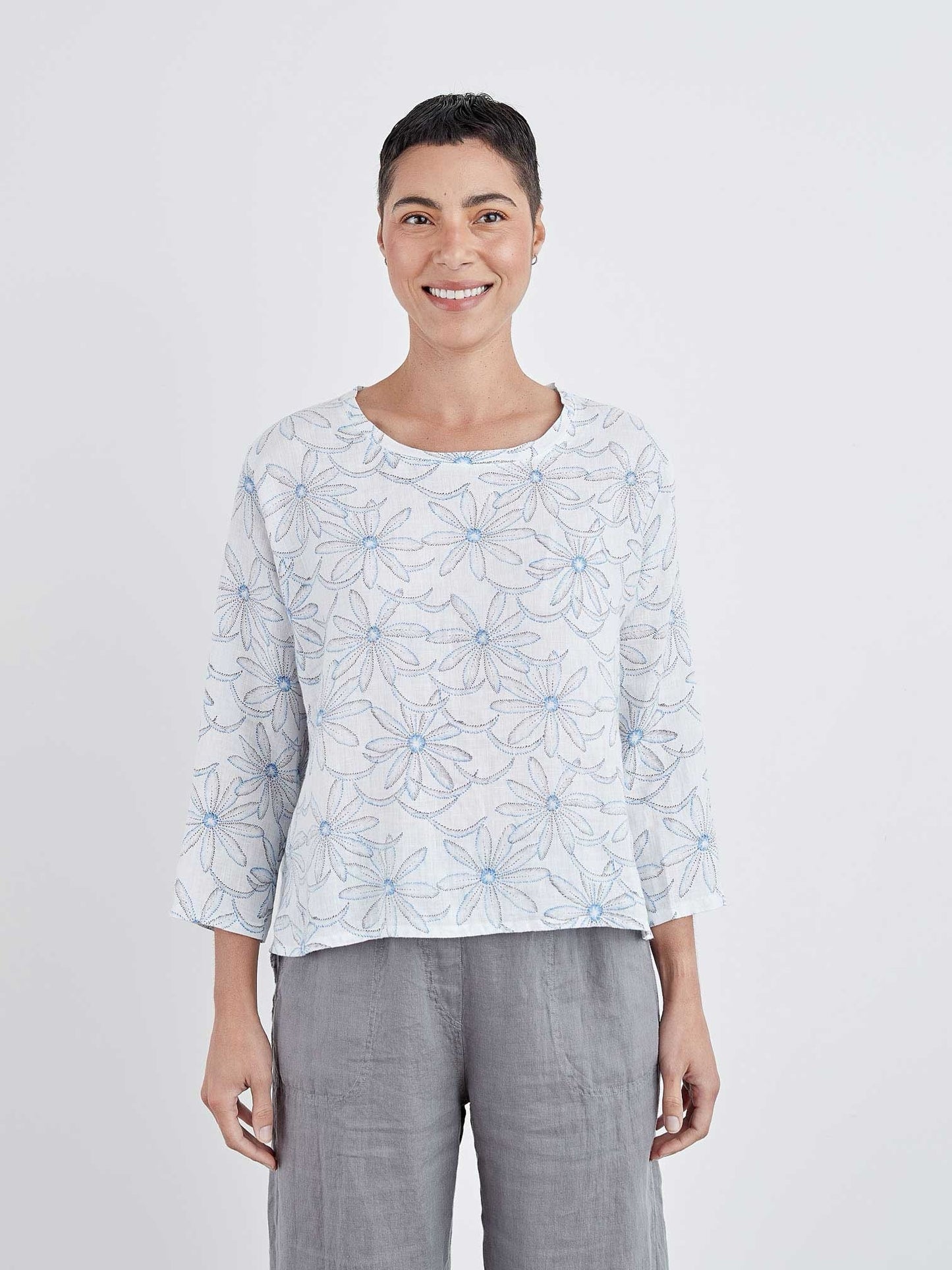 Hi Low 3/4 Slv Crop in Linen by Cut-Loose- CLOSEOUT