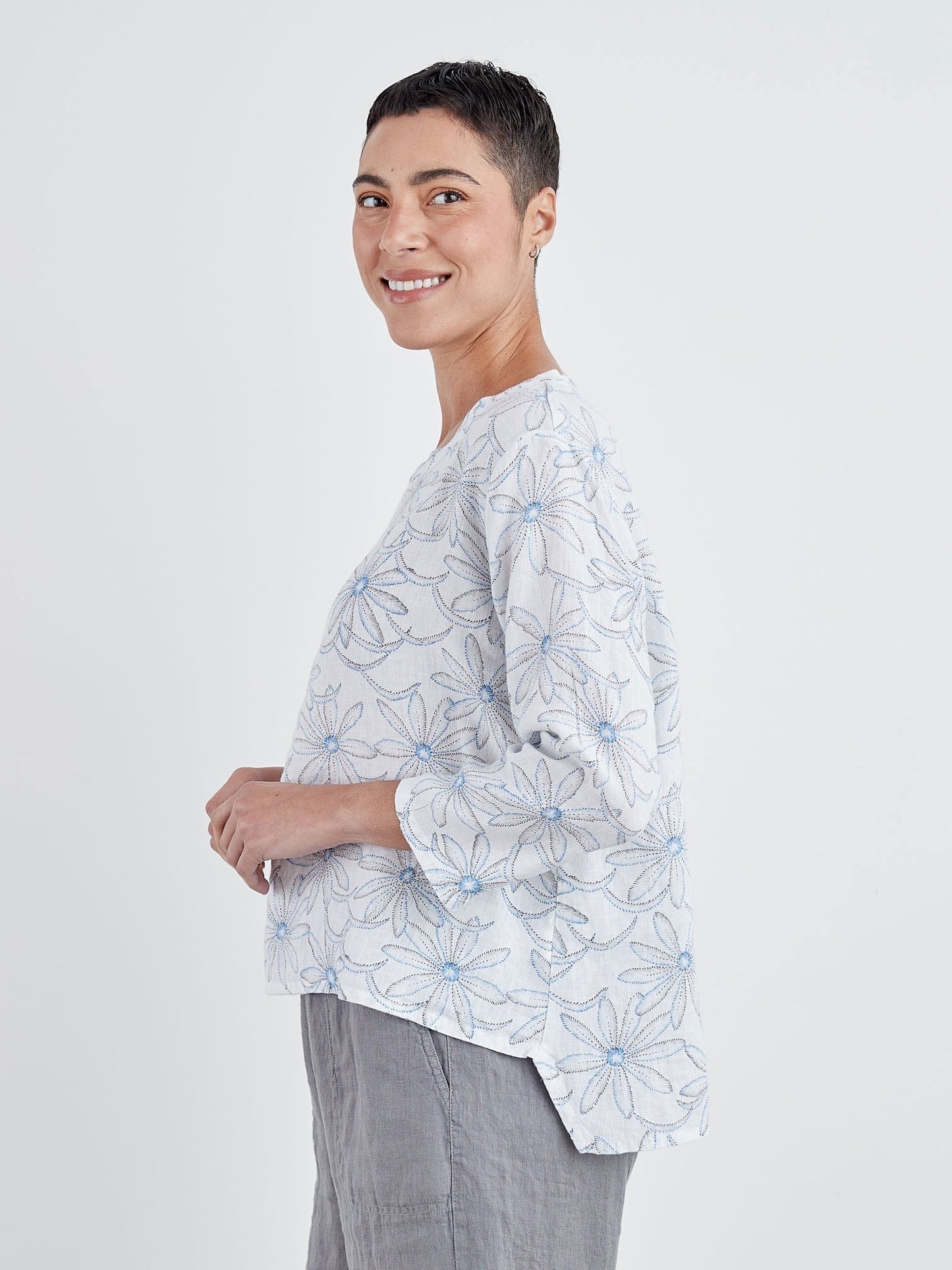 Hi Low 3/4 Slv Crop in Linen by Cut-Loose- CLOSEOUT