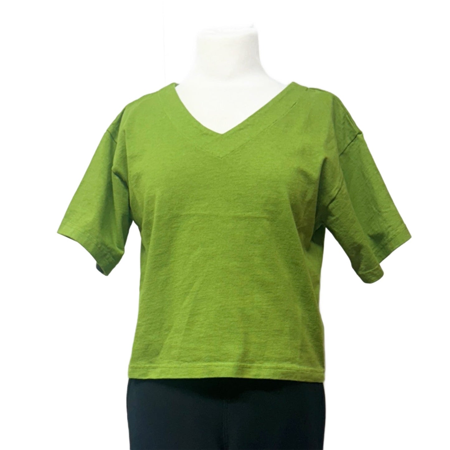 Short Sleeve V-Neck Crop Tee by Pacificotton