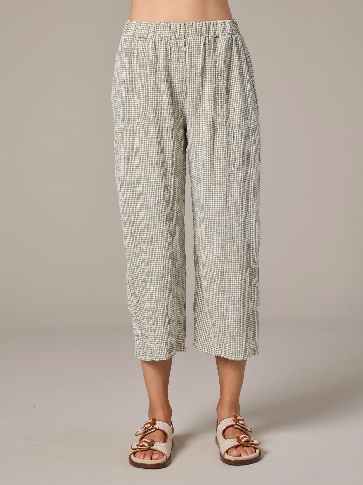 Easy Crop Pant in Crinkle Check by Cut-Loose