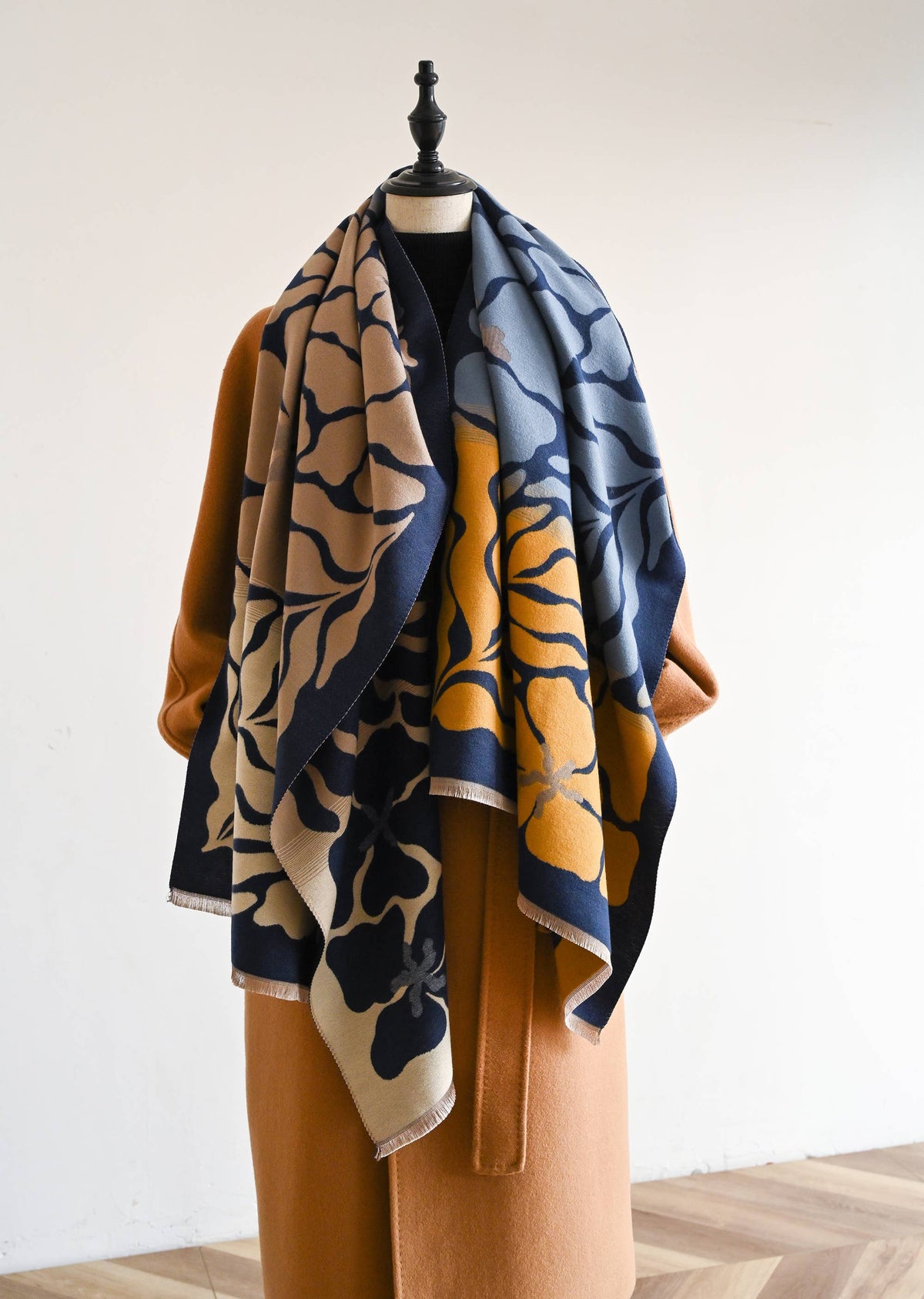 Marsh Fern Reversible Wrap in Blue & Camel by Winding River