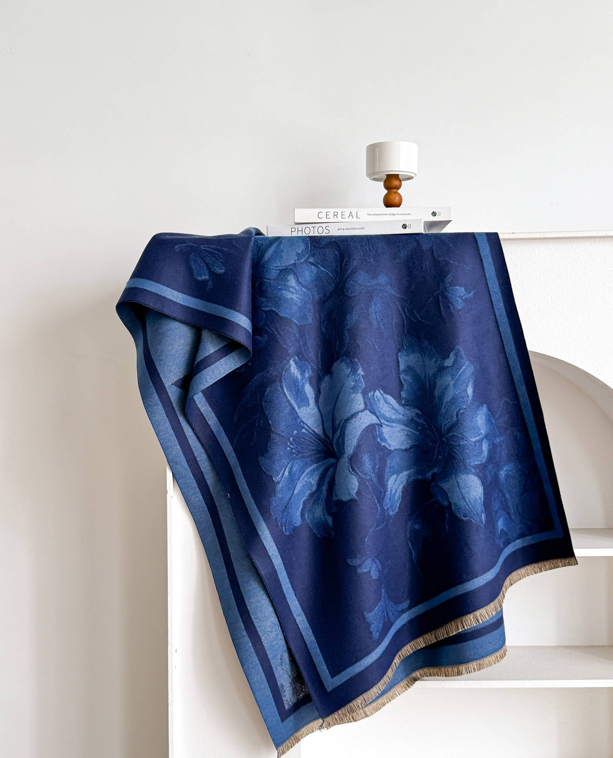 Opening Flower Reversible Wrap in Blue & Navy by Winding River