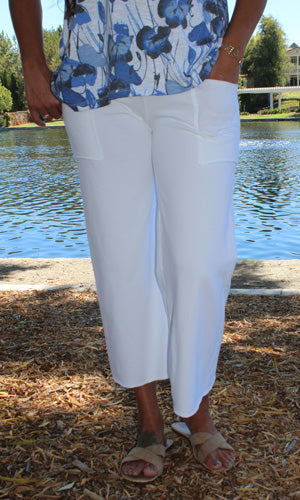 Raw Edge Crop Pant in Stretch Terry by Prairie Cotton - Razzleberry