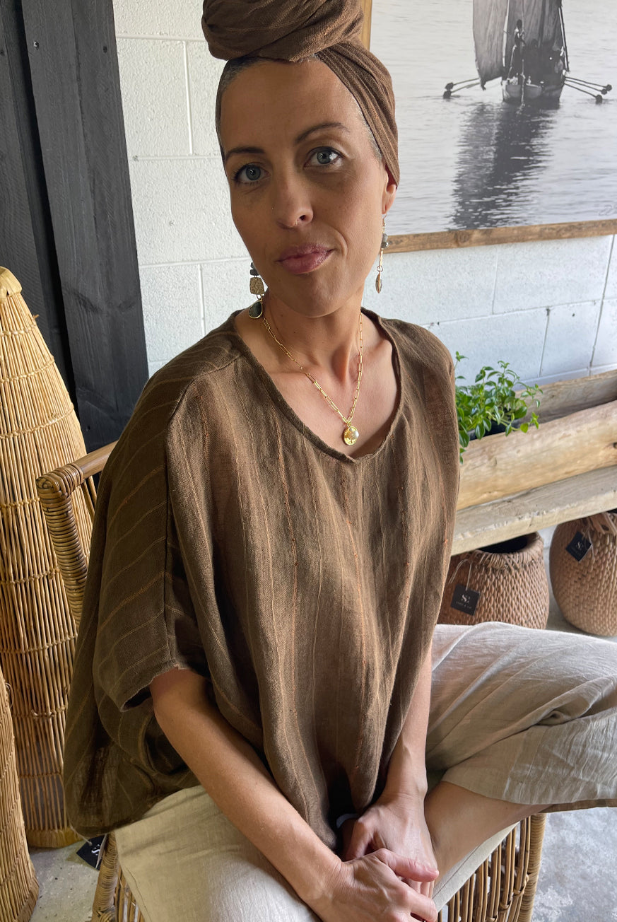 Valento Top in Raw Linen by KVL Limited Edition Collection at Victoria Susan Wearable Art