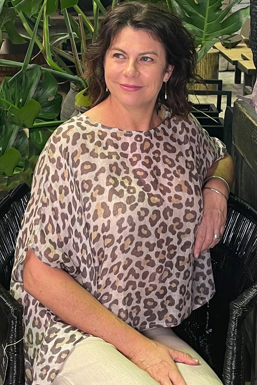 Leopard Top in Raw Linen by KVL Limited Edition Collection at Victoria Susan Wearable Art.