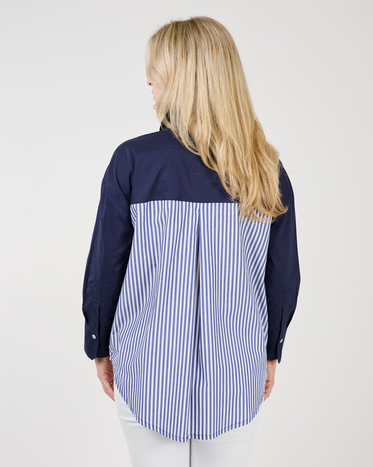 Cesme Shirt in Navy Stripe Cotton Poplin by Shannon Passero