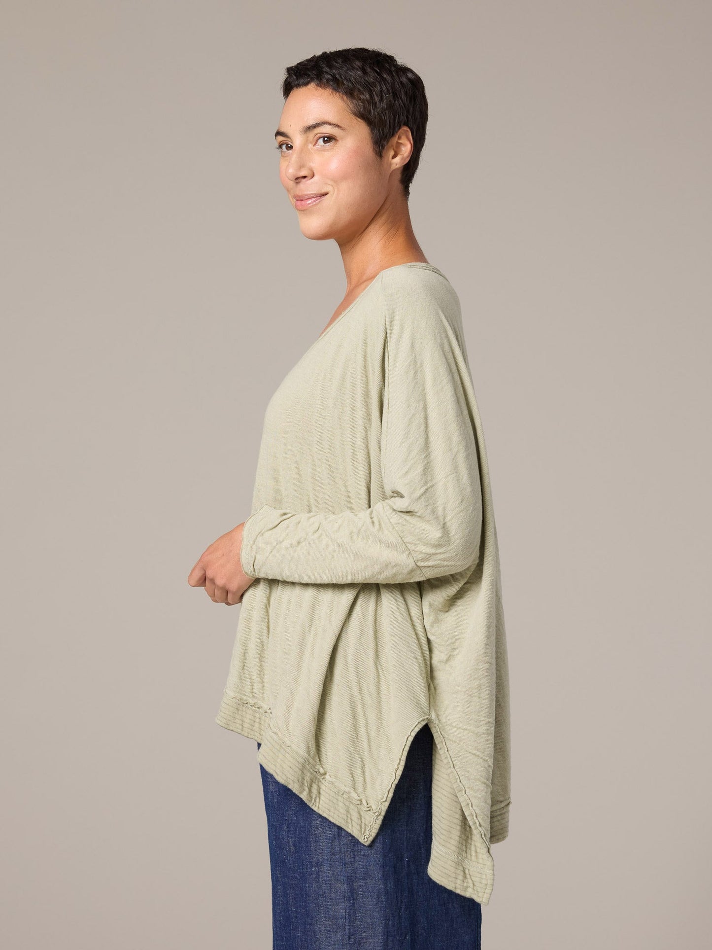 One Sized Deep V-Neck Doublecloth Top by Cut-Loose