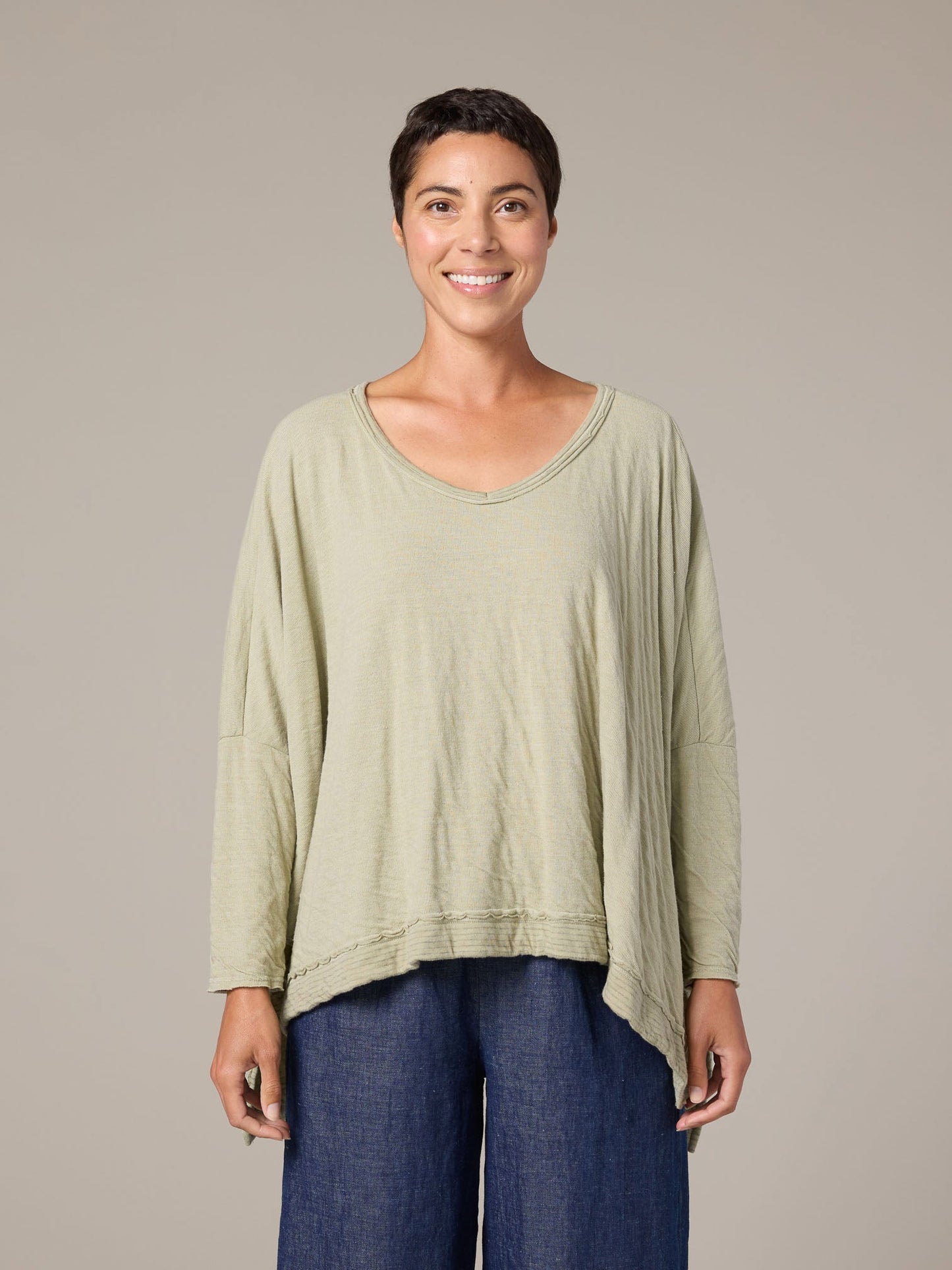One Sized Deep V-Neck Doublecloth Top by Cut-Loose
