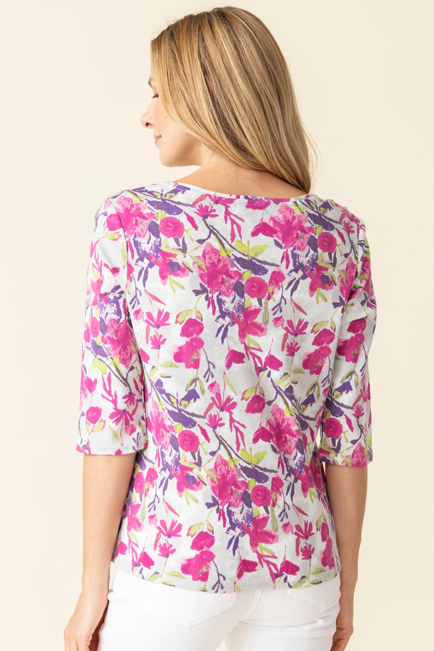 Easy V-Neck Floral Tee in Cozy Cotton Rib by Habitat