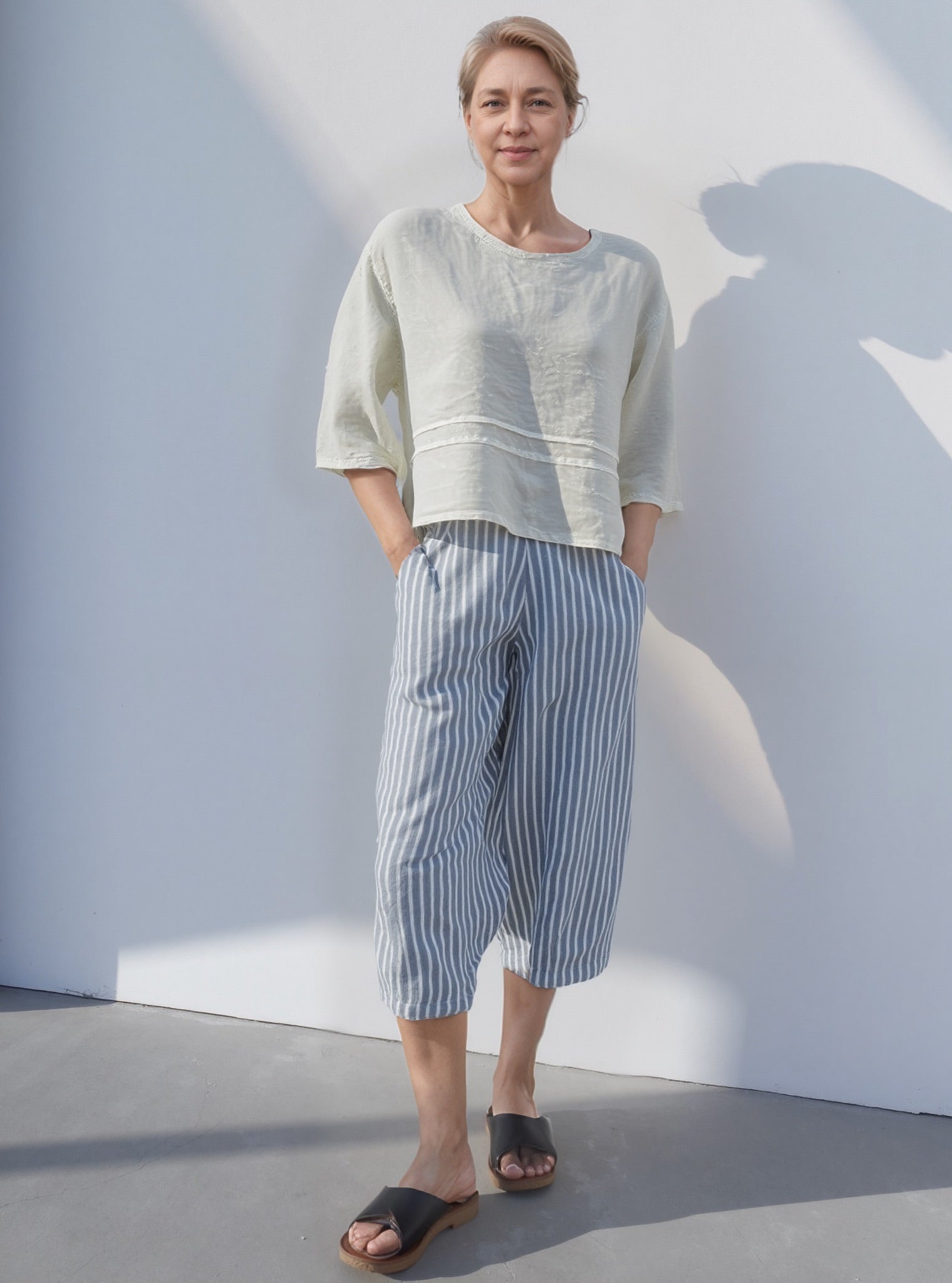 Victoria Susan Wearable Art is a ladies clothing store in downtown Camden sc.  Bryn Walker in light linen. 