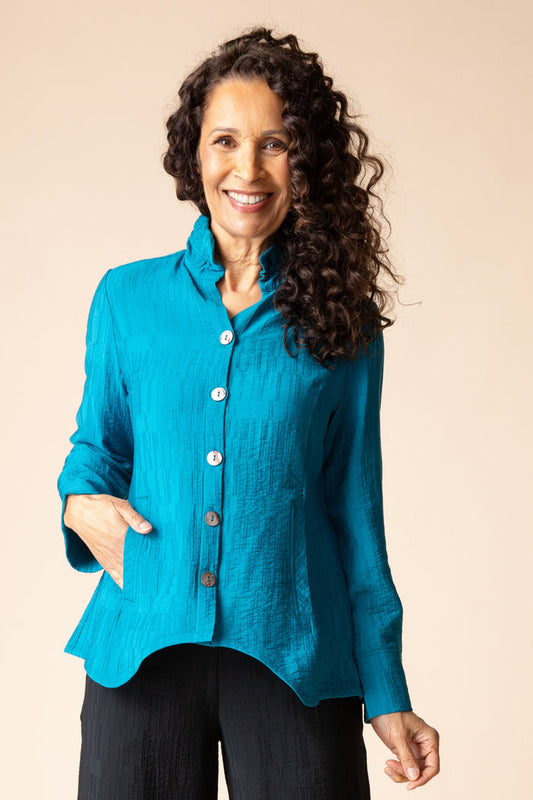 Rayon Jacquard Ruched Collar Shirt by Habitat