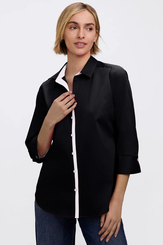 Charlie White Trim 3/4 Sleeve Shirt by Foxcroft