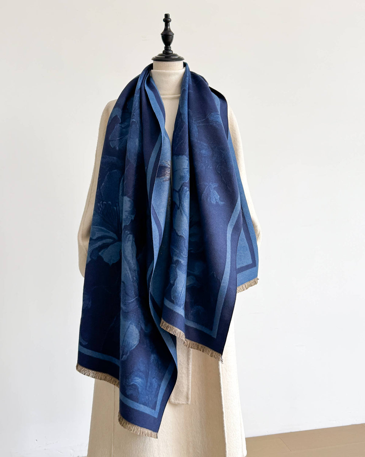 Opening Flower Reversible Wrap in Blue & Navy by Winding River