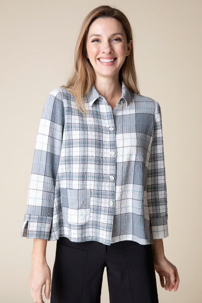 Girl Gone Plaid Mixed Pocket Shirt in Winter White by Habitat
