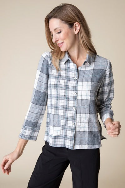 Girl Gone Plaid Mixed Pocket Shirt in Winter White by Habitat