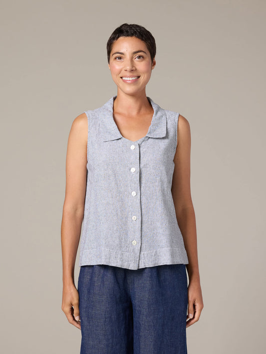 Sleeveless Shirt in Crosshatch Linen Cotton by Cut-Loose