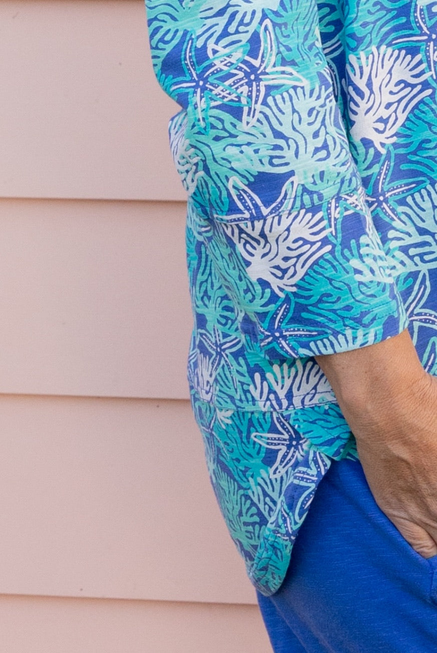 Coral Reef 3/4 Sleeve Top in Cotton by West Indies Wear