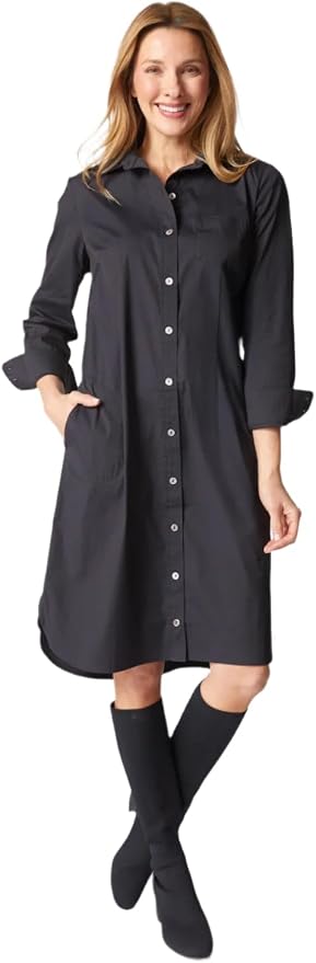 Stretch Cotton Shirt Dress in Black by Habitat