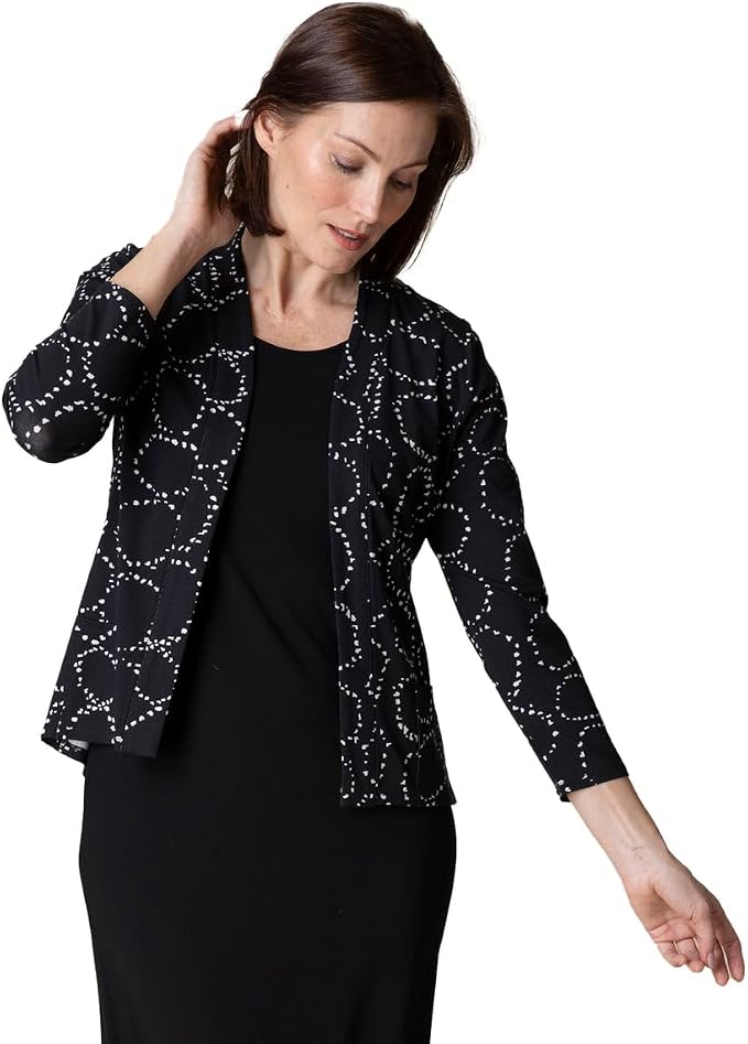 Core Travel Shirred Back Open Front Cardigan in Circle Print  by Habitat